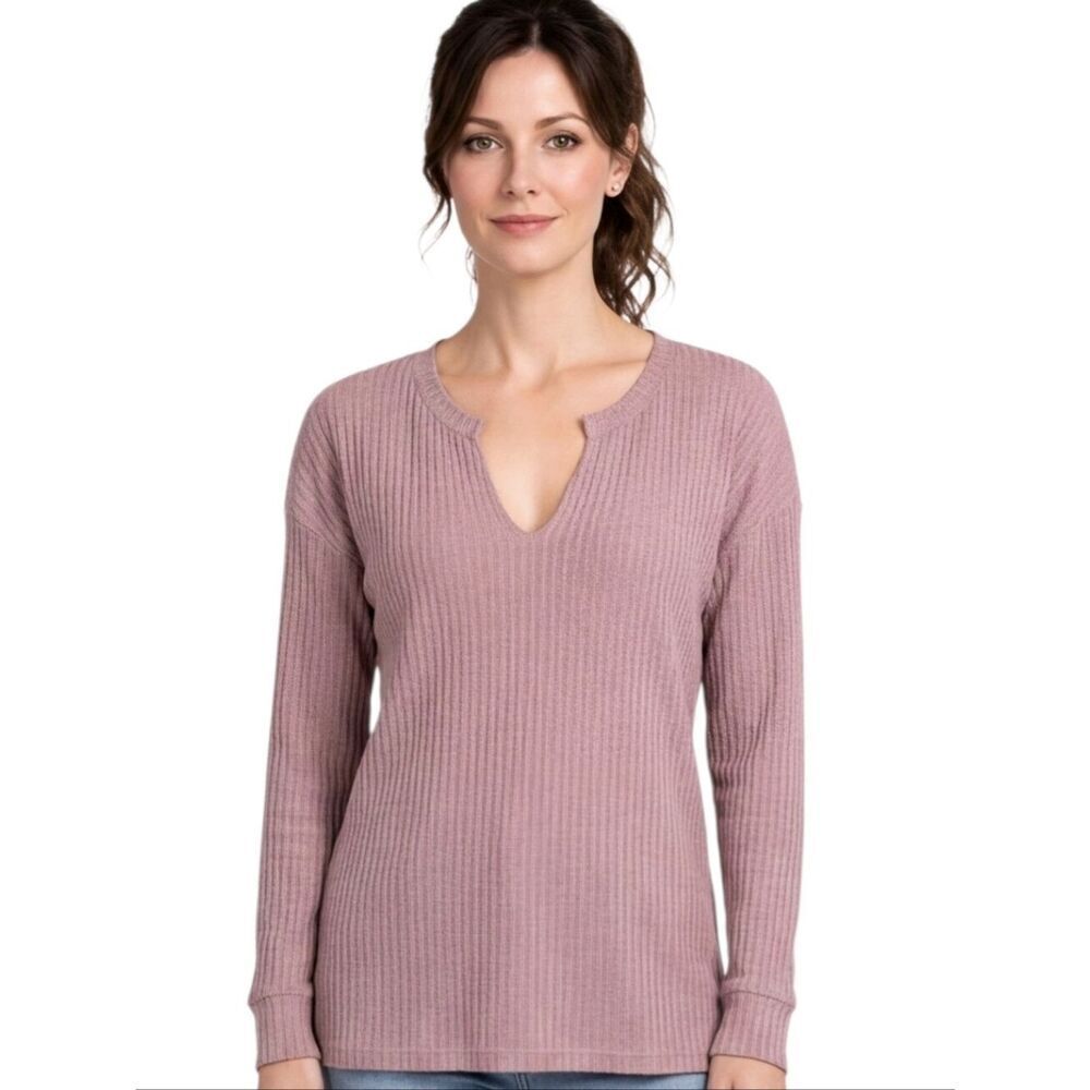 Chaser Keelia Blush Split Neck Thermal Knit Top Size M